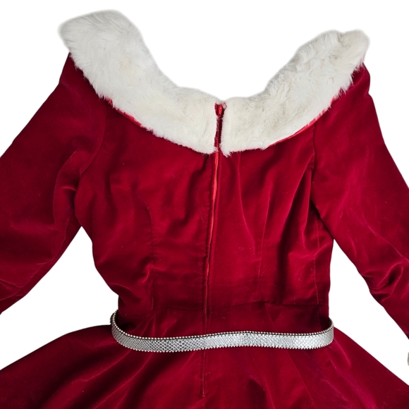 Vintage Rubies Christmas Ms Santa Clause Red Velvet Off Shoulder White Fur Dress - Picture 15 of 17